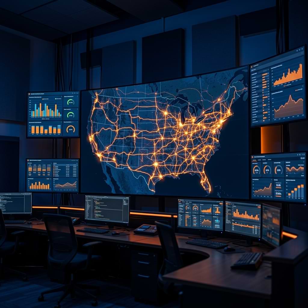 Dispatch analytics dashboard with freight route maps